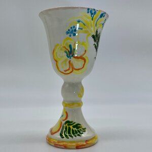 Floral hand-painted wine goblet | By folk artist Virginia Kellogg | IMPERFECT!